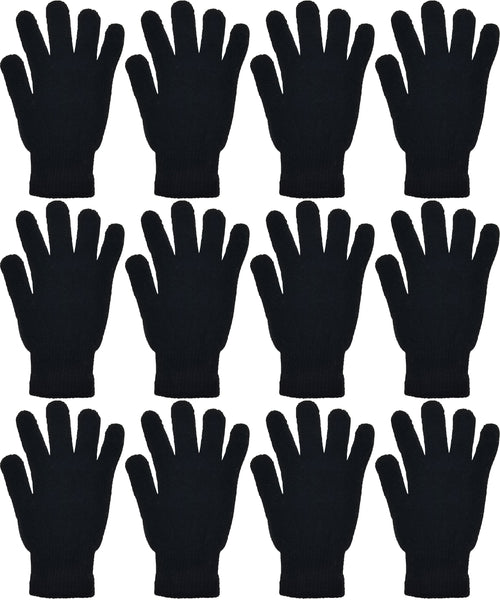 Adults Black Winter Knit Gloves (12 Pairs)