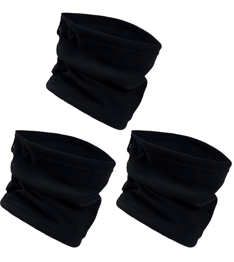 Fleece Lined Winter Neck Gaiter Warmers - Black (3 Pack)