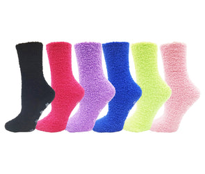 Women's Fuzzy Slipper Socks -  Assorted Colors (6 Pack)