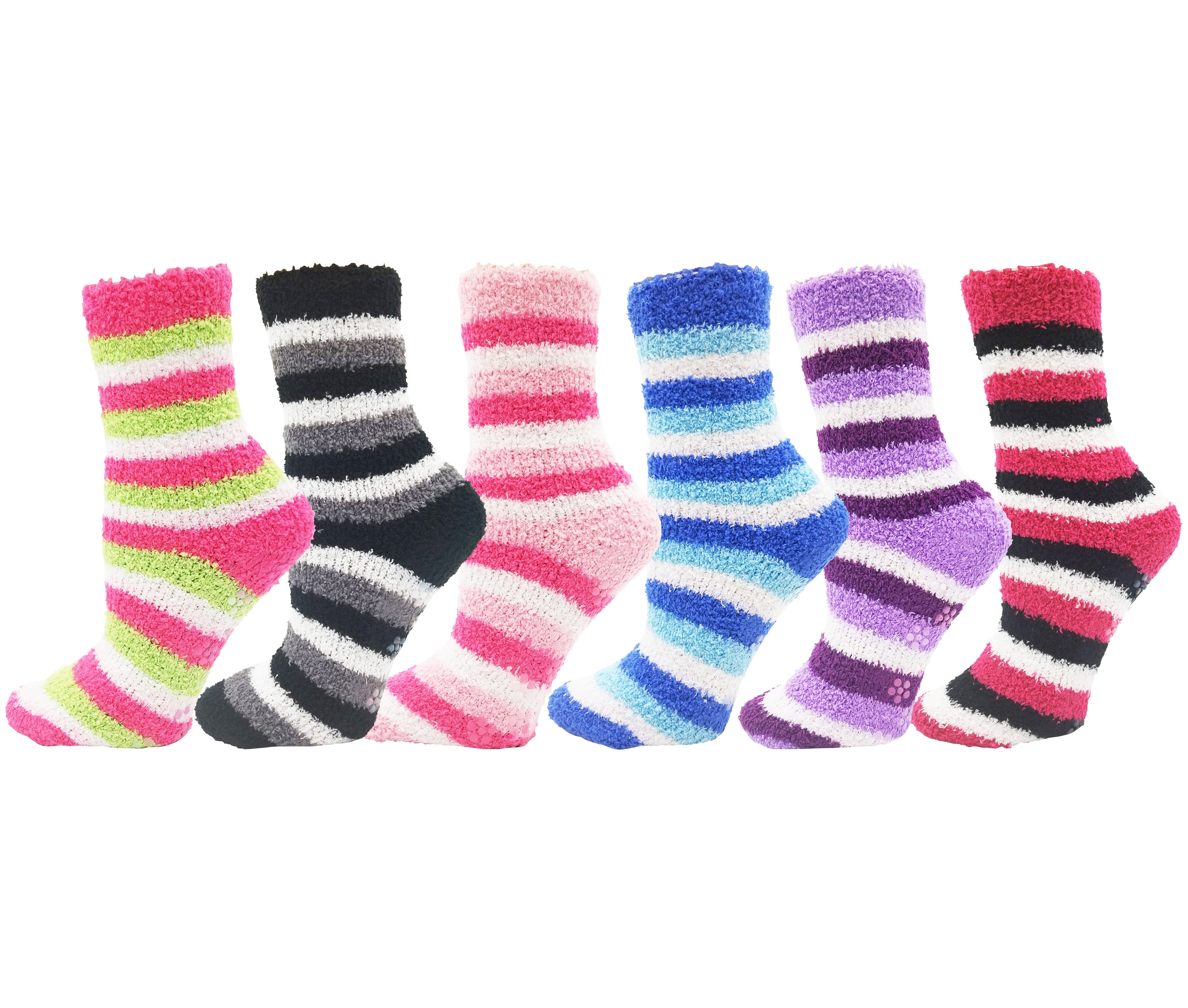 6 Pairs Womens Fuzzy Socks, Bulk Pack Non-Skid Gripper Soles