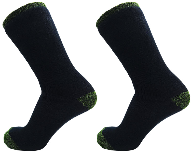 Men's Brushed Heavy Thermal Socks - Black & Green (2 Pack)