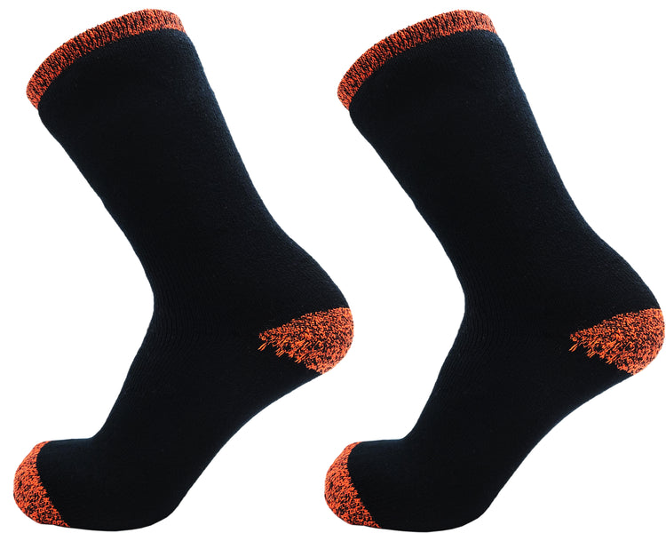 Men's Brushed Heavy Thermal Socks - Black & Orange (2 Pack)