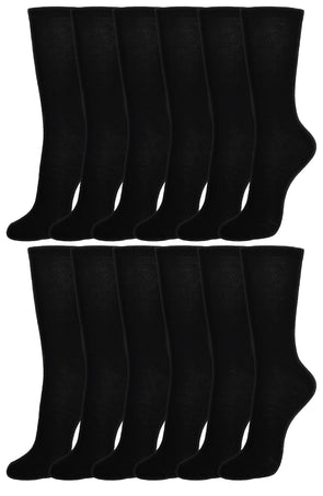 Women's Cotton Crew Socks - Black (240 Pairs)